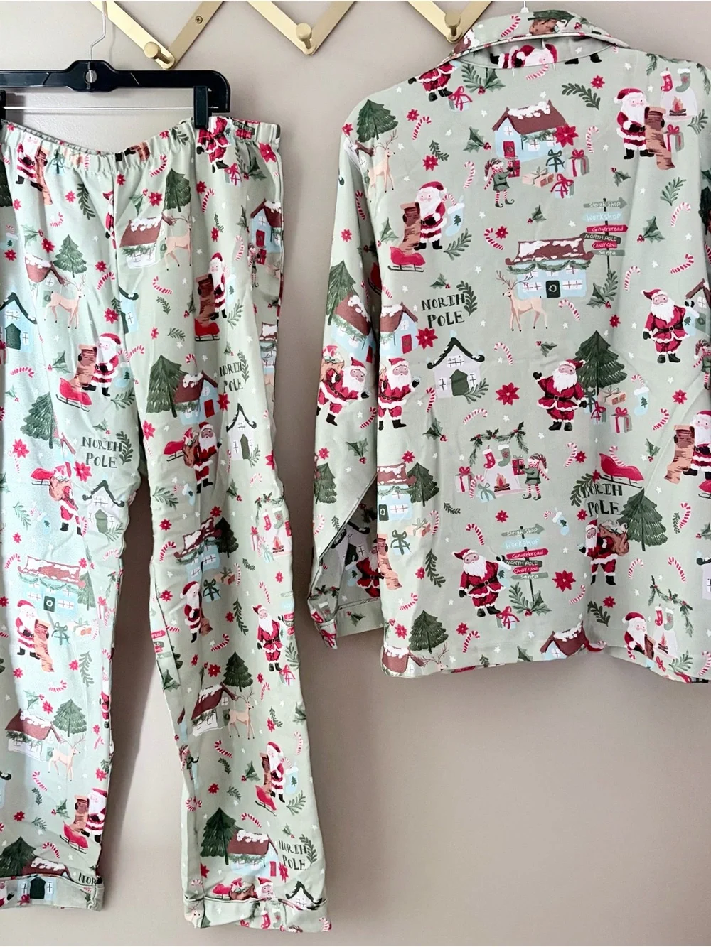 Pottery Barn Christmas Pajama Set Size L Adult North Pole Santa Flannel PJ